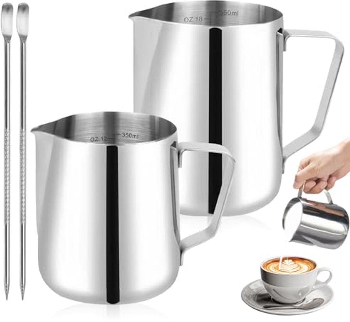 600 Ml Und 300 Ml – Milchkännchen Aus Edelstahl, Geeignet Für Cappuccino Und Latte Art – Hohe Qualität