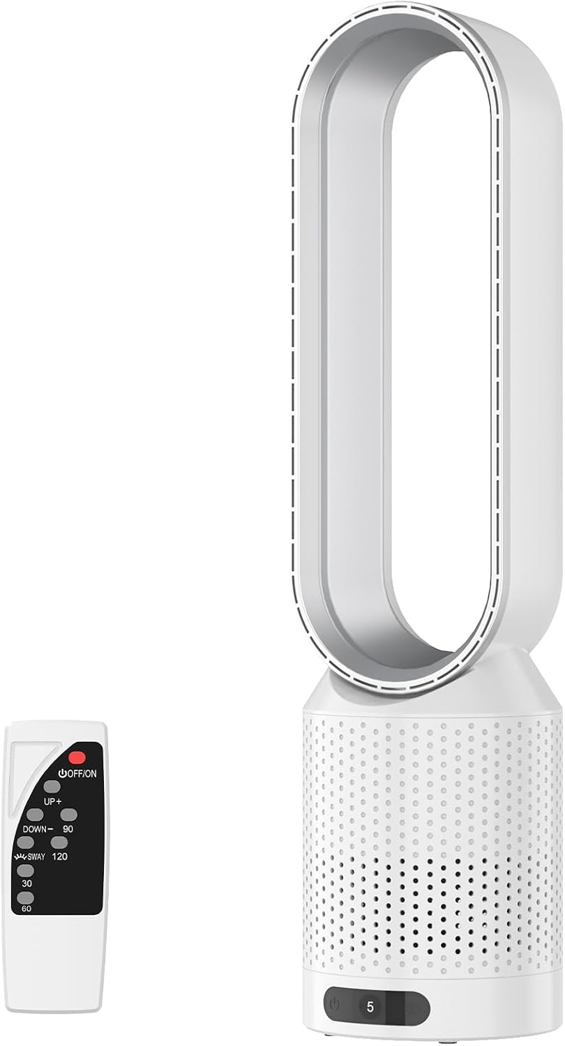 2-in-1 Turmventilator Ohne Rotorblätter Mit Hepa-luftreiniger, Extrem Leise, 8 Geschwindigkeitsstufen, Fernbedienung, 90°-oszillationstimer, Für Den Einsatz Im Schlafzimmer