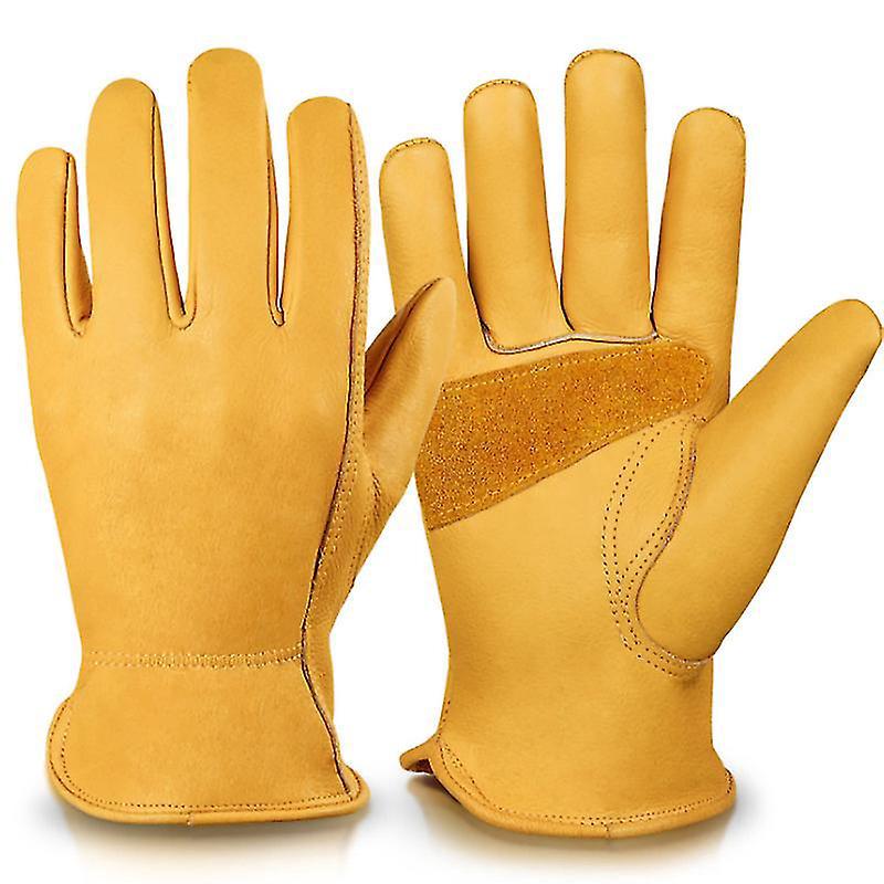 Flex Grip Leder-arbeitshandschuhe, Dehnbare Bündchen, Strapazierfähiges Rindsleder, 1 Paar, Gold, S-xl-m-gelb