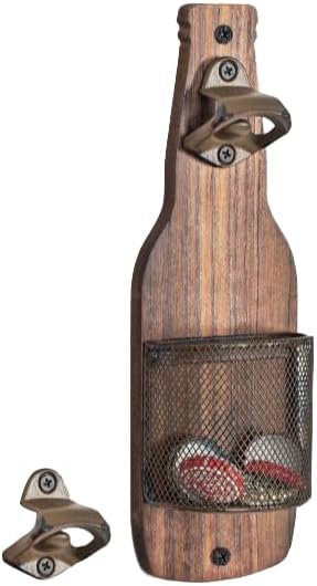 Wandmontierter Flaschenöffner Aus Holz Mit Kronkorkenhalter, Rustikaler Bieröffner Mit Drahtkorb-design, Ein Platzsparendes Accessoire, Das Passt