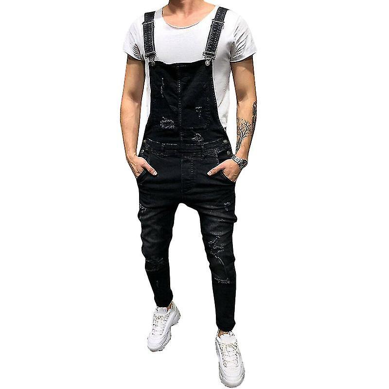 Herren-jeans Im Used-look, Latzhose, Arbeitshose, Größe L, Schwarz