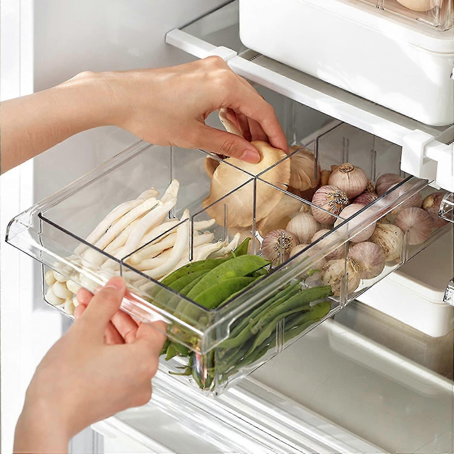Kühlschrank-organizer, Kühlschrankschubladen Mit Verstellbarer Gleitschiene, Einzigartiger Gefrierfach-regalhalter Mit 2 Trennplatten (1 Stück)