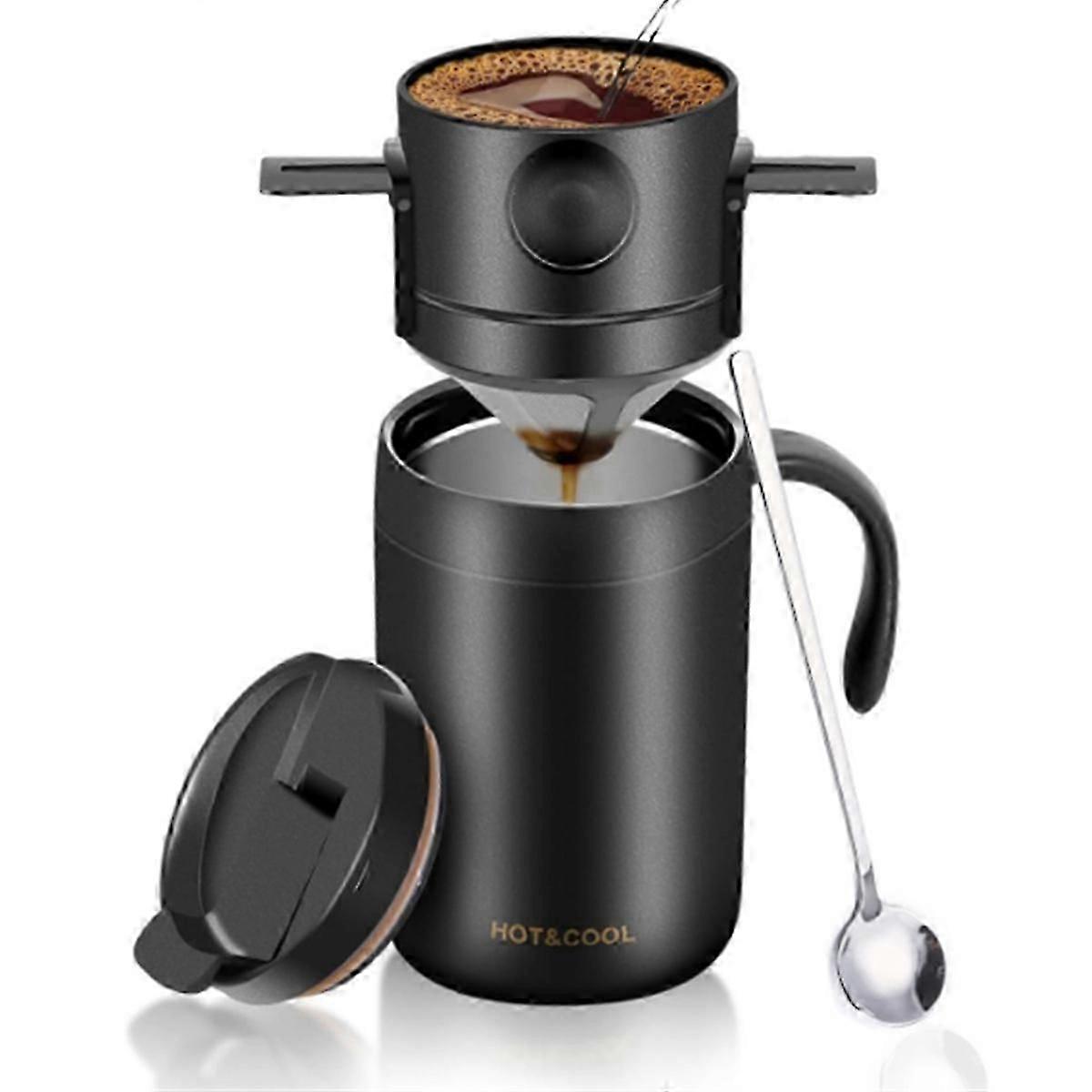 Tragbare Kaffeemaschine, Geeignet Für Camping, Mit Edelstahl-kaffeebecher + Kaffeefilter, Geeignet Für Reisen, Camping, Büro, Wandern Usw.