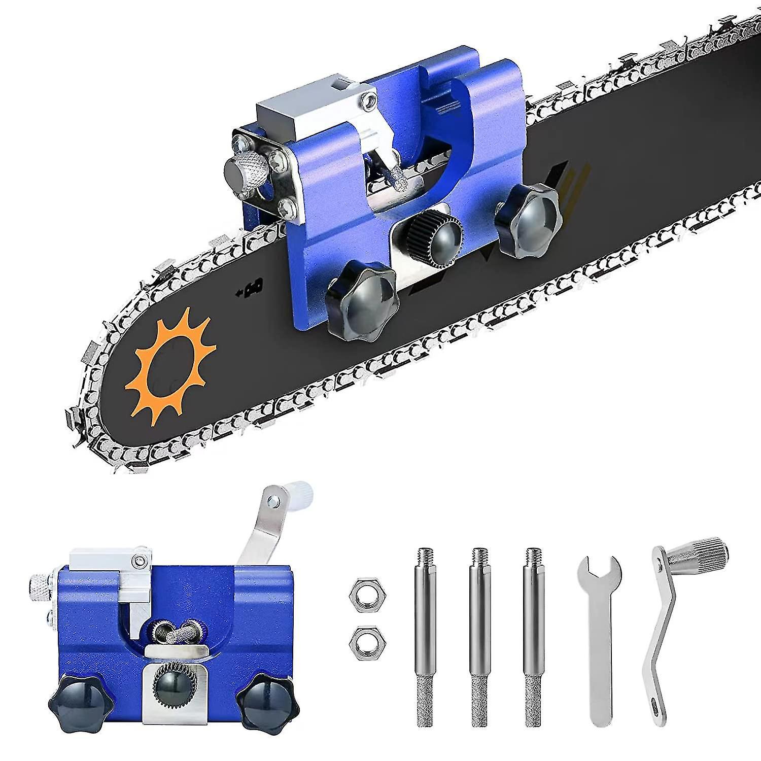 Kettensägenschärfer, Kettensägen-schärfset Mit 3 Hartmetallklingen Für Alle Kettensägentypen, Tragbarer Kettensägenschärfer Mit Handkurbel Für Holzfäller