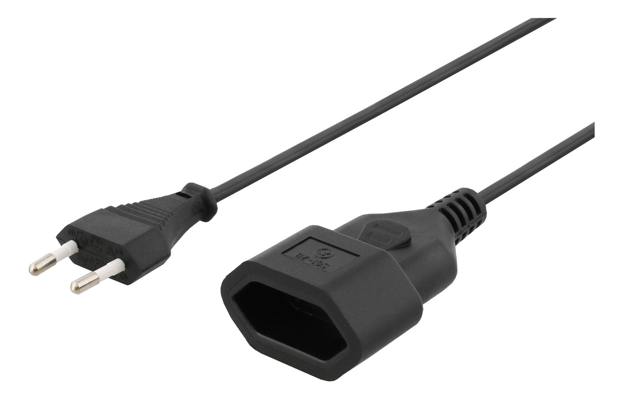 Kompatibles Verlängerungskabel, Gerader Cee 7/16-stecker Auf Eurostecker, 1 M, Schwarz