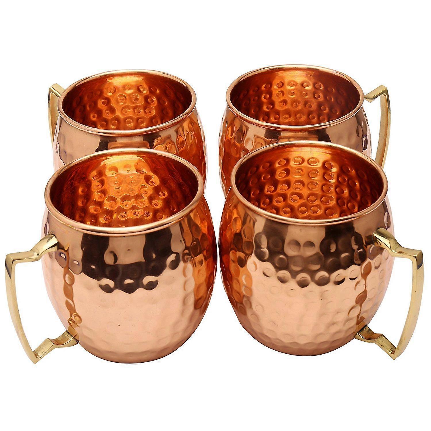 Reine Kupferbecher, Geeignet Für Moscow Mule, 4er-set Gehämmerte Becher (473 Ml) Mit Messinggriffen, Geeignet Für Klassische Cocktails