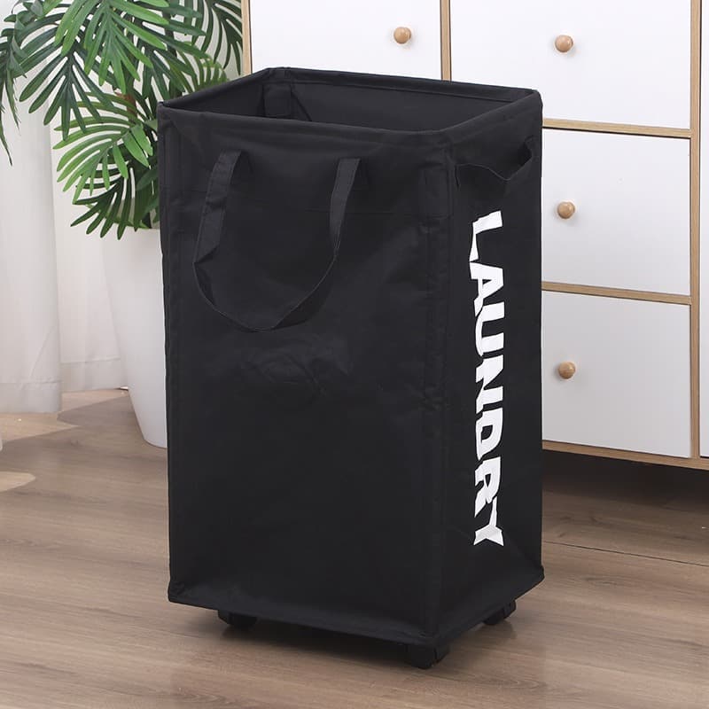 Wäschekorb Mit Rollen – 48/75 L Wäschekorb Mit Herausnehmbarem Wäschesack, Schwarz