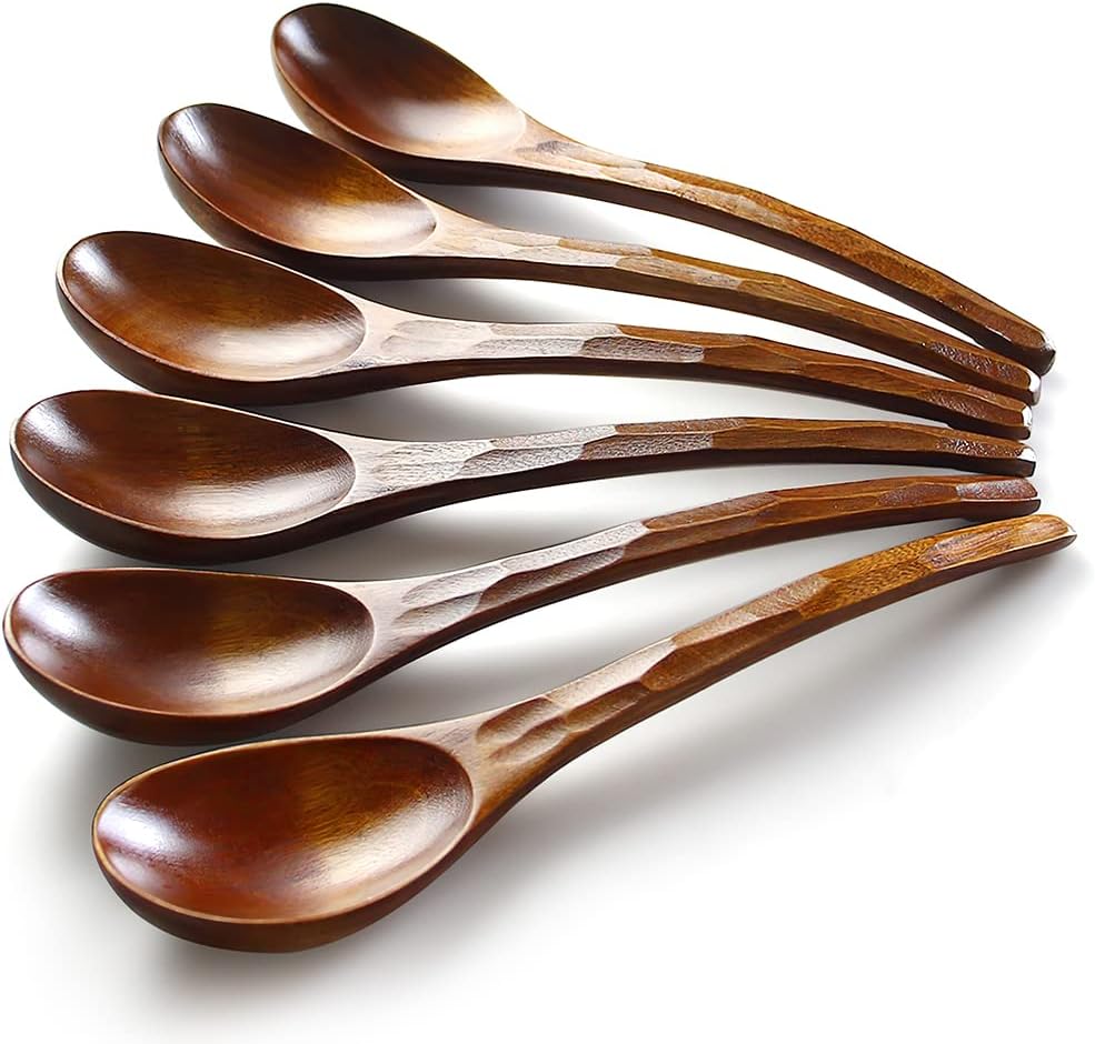 Suppenlöffel, Holzsuppenlöffel, 6 Stück, 20 Cm Lange Japanische Ramen-löffel, Runder Nanmu-holzlöffel, Geeignet Für Reis, Desserts, Kochen, Probieren Und Als Esstischlöffel