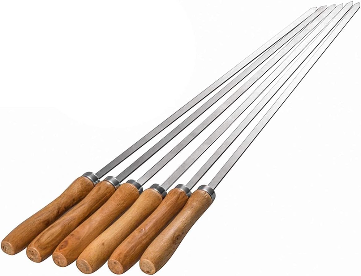 42 Cm Lange, Flache Kebabspieße Aus Edelstahl Mit Holzgriffen, 6er-set, Geeignet Zum Grillen.