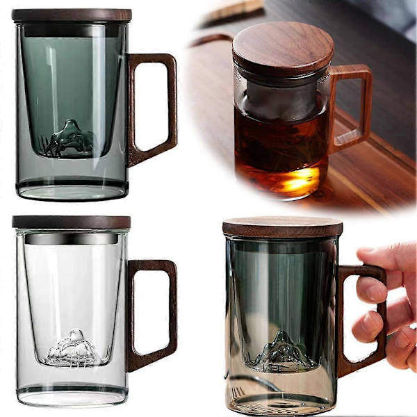 Hitzebeständiger Tee- Und Wassertrennglasbecher Mit Walnussholzgriff In Braun