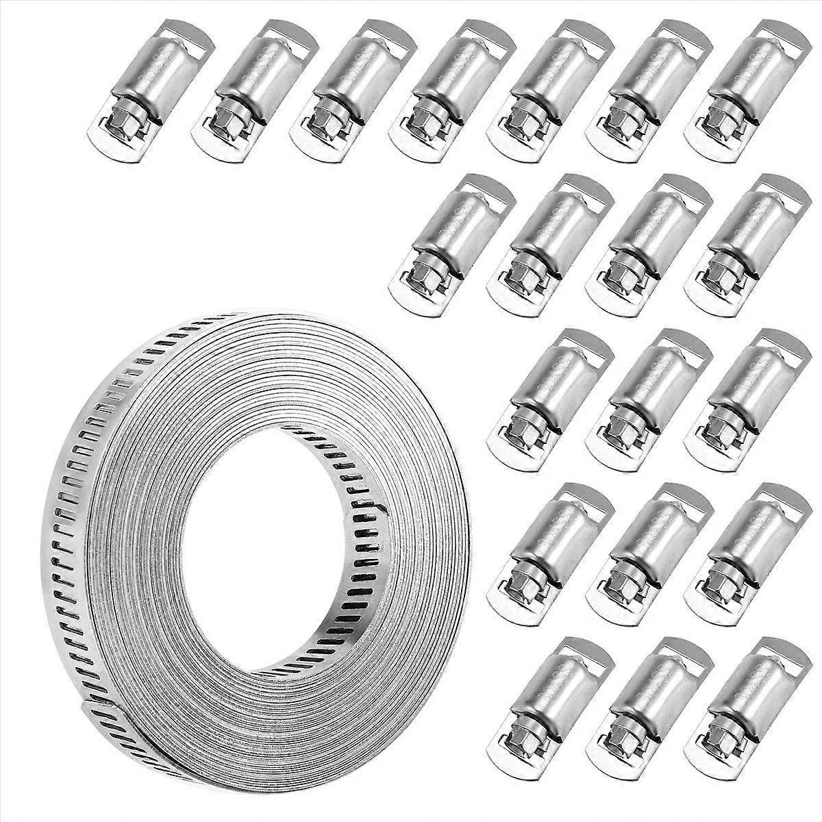 Schlauchschellen, 6 M Metallband + 20 Befestigungselemente, Selbstschneidbar, Edelstahl-bandschellen, Verstellbar, Groß