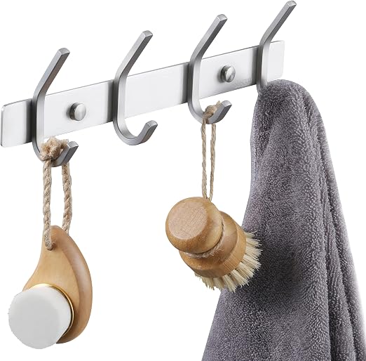 Ah203h4-2 Wandgarderobe Für Badezimmer, Metallgarderobe Mit 4 Haken, Edelstahl Sus304, Gebürstete Oberfläche