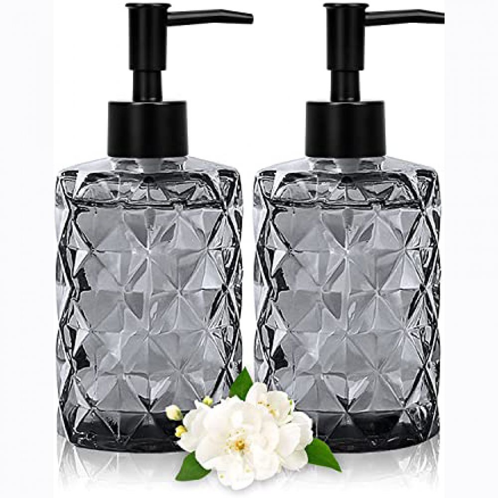Vielseitiger Seifenspender Aus Glas, Set Mit 2 Spendern Für Lotion Und Seife, 355 Ml, Diamantdesign, Mehrfach Verwendbar, Nachfüllbar, Umweltfreundlich