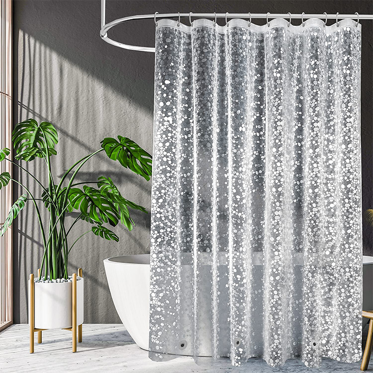 Duschvorhang, Wasserabweisend, Schimmelresistent, 180 X 180 Cm, Transparent, Aus 100 % Eva, 3d-rundsteinmuster, 180 X 200 Cm, Mit 12 Haken Und Ringen
