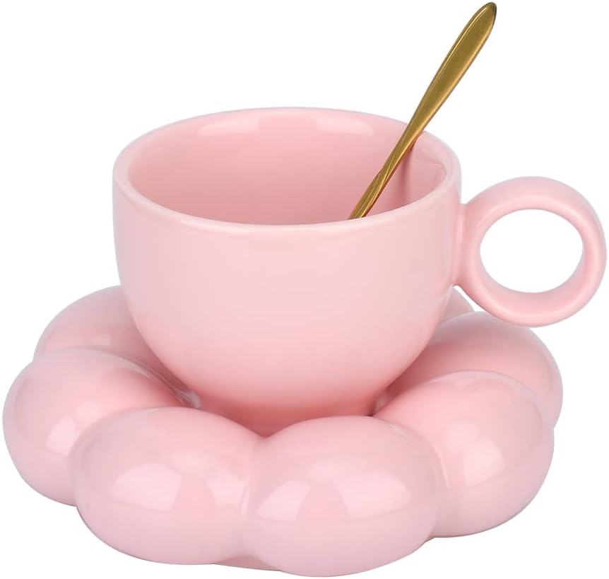 Keramik-kaffeetasse, Wolken-kaffeetasse Mit Untertasse, Niedliche Tasse Mit Blumenlöffel Und Sonnenblumen-untertasse, Kawaii-teetasse Mit Untertasse