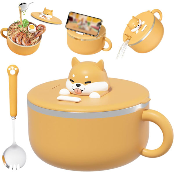 Instant-nudelschüssel Mit Griff, 1200 Ml, Instant-ramen-schüssel Mit Deckel Und Löffel, Tragbarer, Mikrowellengeeigneter Ramen-kocher, Geeignet Für Suppen, Nudeln, Teigtaschen Und Salate