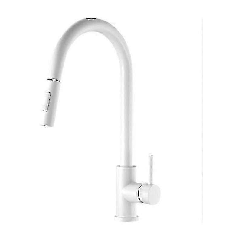 Weißer, Kalt- Und Warmwasserbereitender, Schwenkbarer Küchenmixer Mit Doppelfunktion, Vegetarisch, Ausziehbar. 210 X 50 X 430 Mm