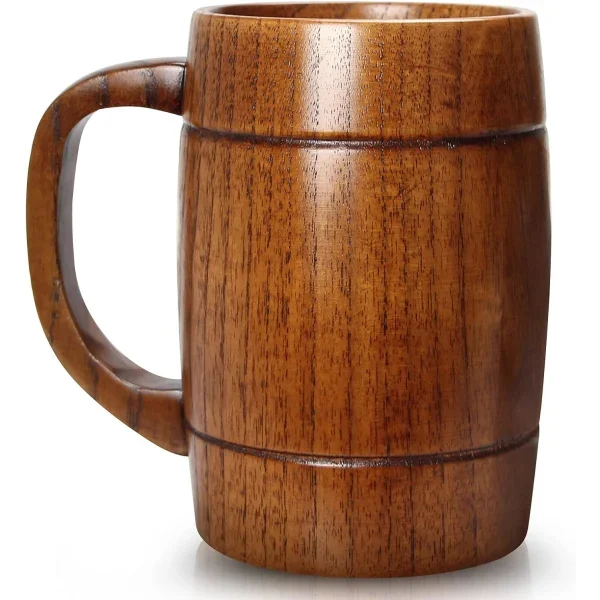 Bierkrug Aus Holz, Handgeschnitzt, Naturholzkrug Für Bier, Kaffee, Tee, Geschenk Für Männer Und Frauen, 41 Cl