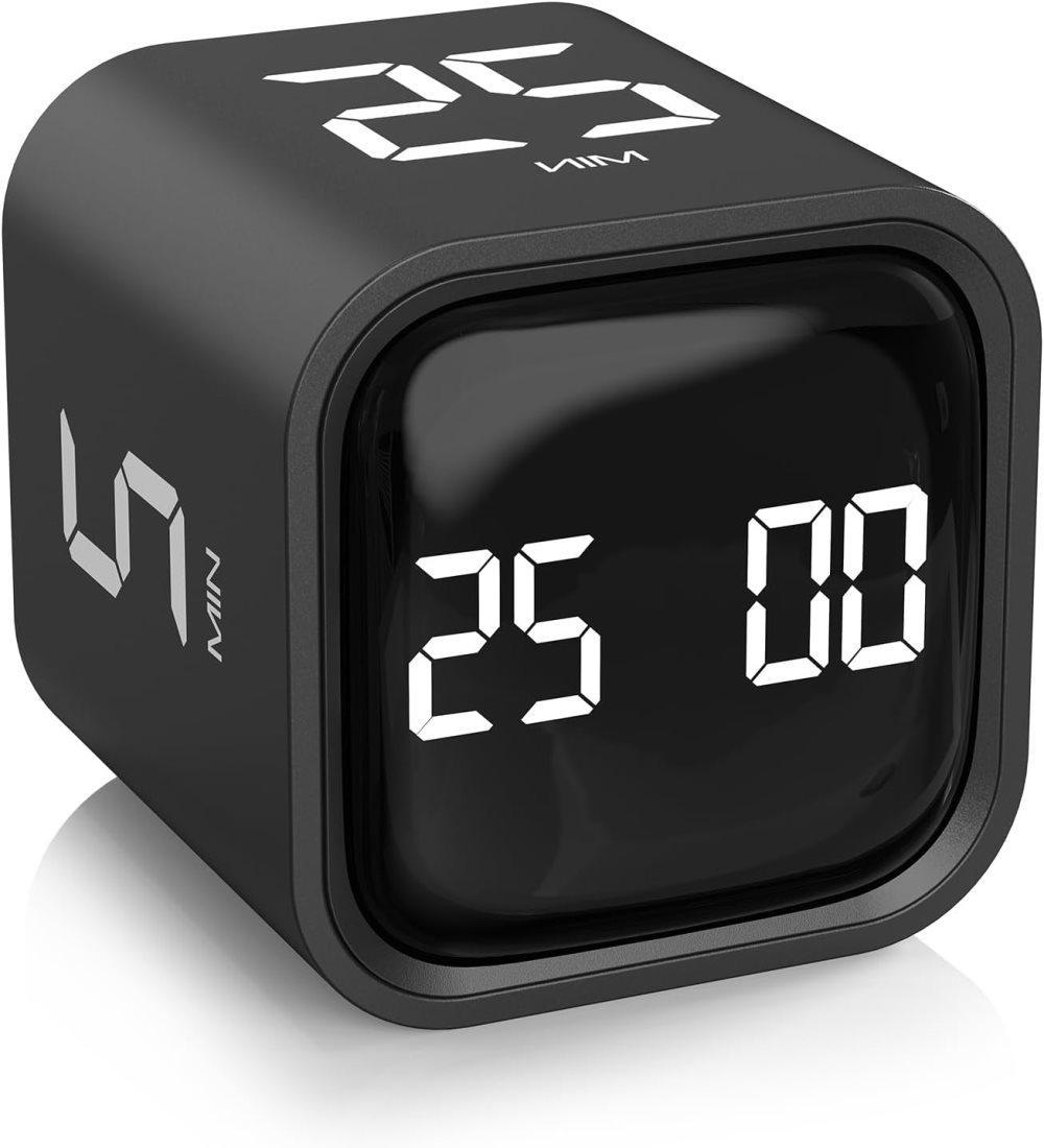 Pomodoro-timer-würfel Mit Rotations-countdown, Vibration Und Einstellbarer Lautstärke Für Arbeit, Studium Und Küche, Schwarz