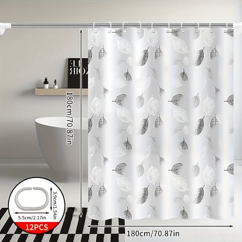 Eleganter Duschvorhang Mit Blattmuster, Dick, Strapazierfähig, Mit Ösen Zum Einfachen Aufhängen Saisonales Design Leicht Zu Reinigen Weiß