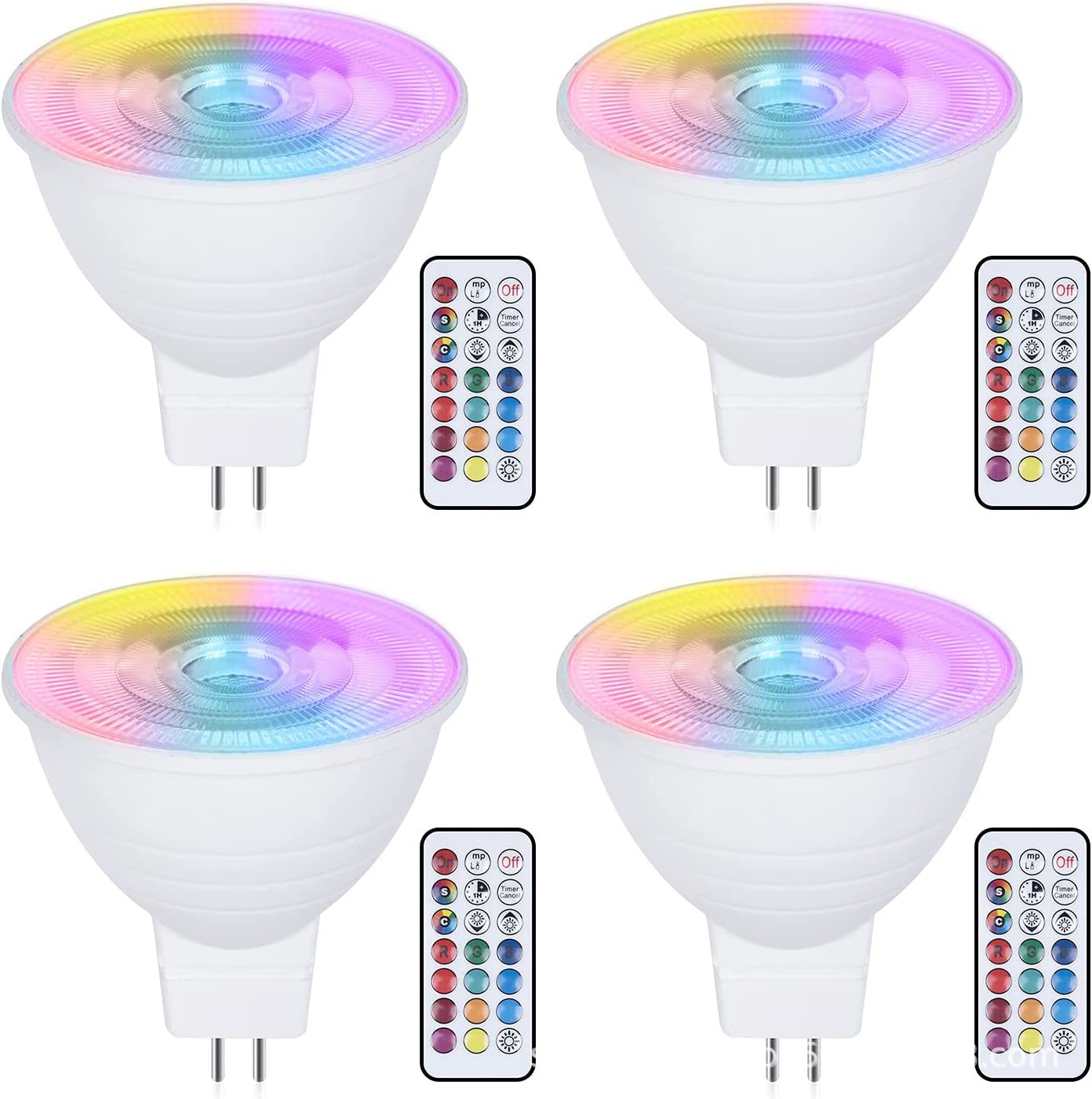 Mr16 Rgb-led-lampen, 3 W, 12 V, Dimmbar, Mit Fernbedienung, 16 Farben + 3000 K Warmweiß, Timer, 4er-pack