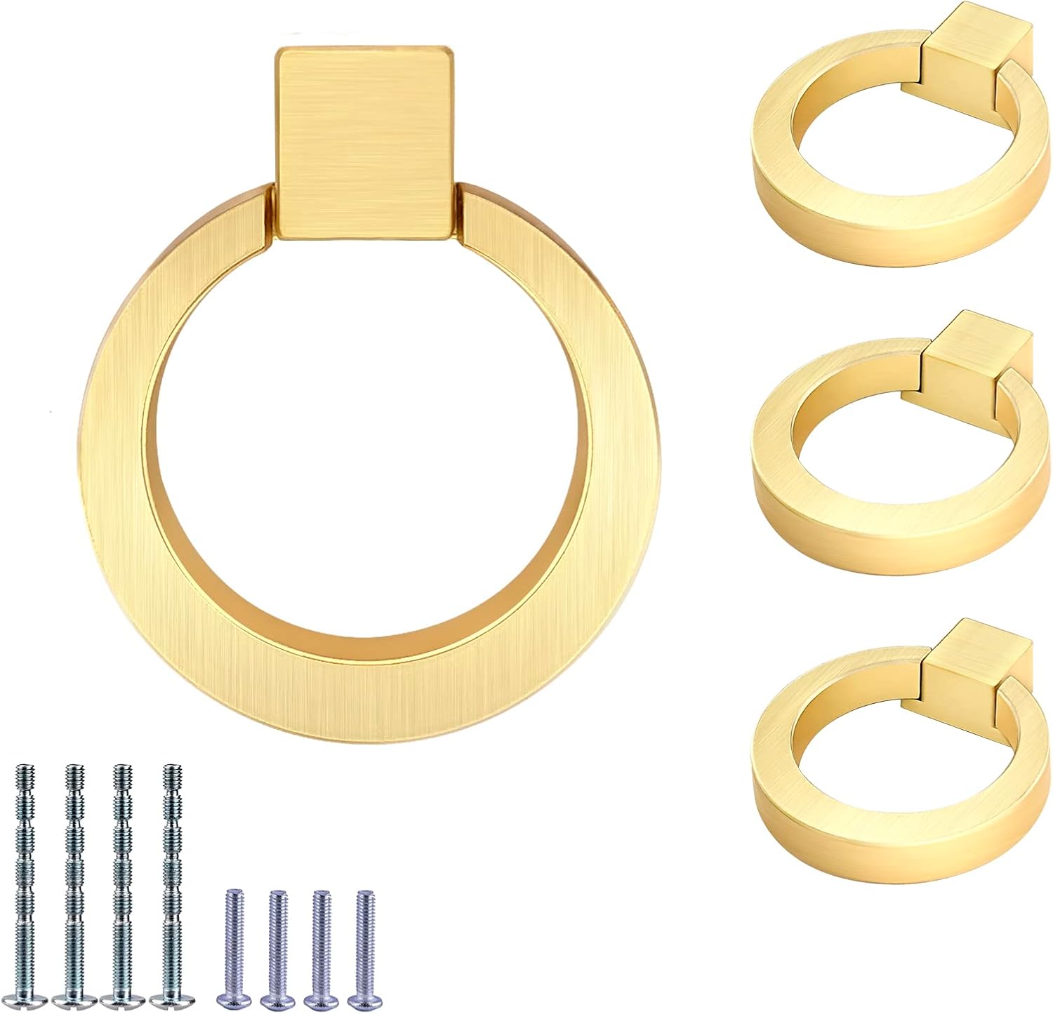 4er-pack Schrankknöpfe, Zinklegierung, Schubladengriffring, Gebürstetes Messing, Runder Küchenschrankgriff, Goldener Türknopf, Kompatibel Mit Küchenschranktüren