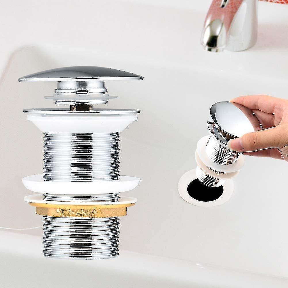 Sl Automatischer Pop-up-ablauf Ohne Überlauf, Push-opening-waschtischablauf Aus Verchromtem Kupfer Für Waschbecken Ohne Überlauf (chrom Ohne Überlauf)