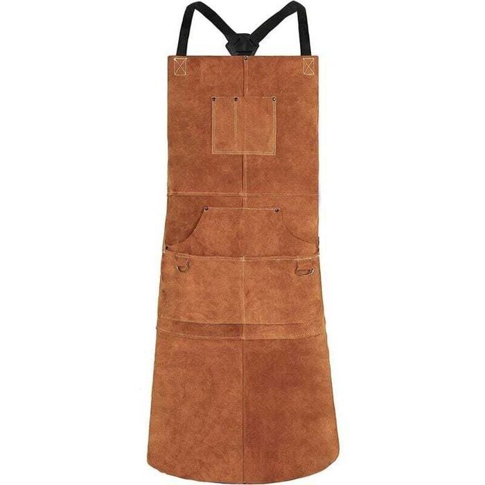 Lederschweißerschürze Zor® 61 X 91 Cm, 6 Taschen, Verstellbare Träger, Größen M Bis Xxl, Braun