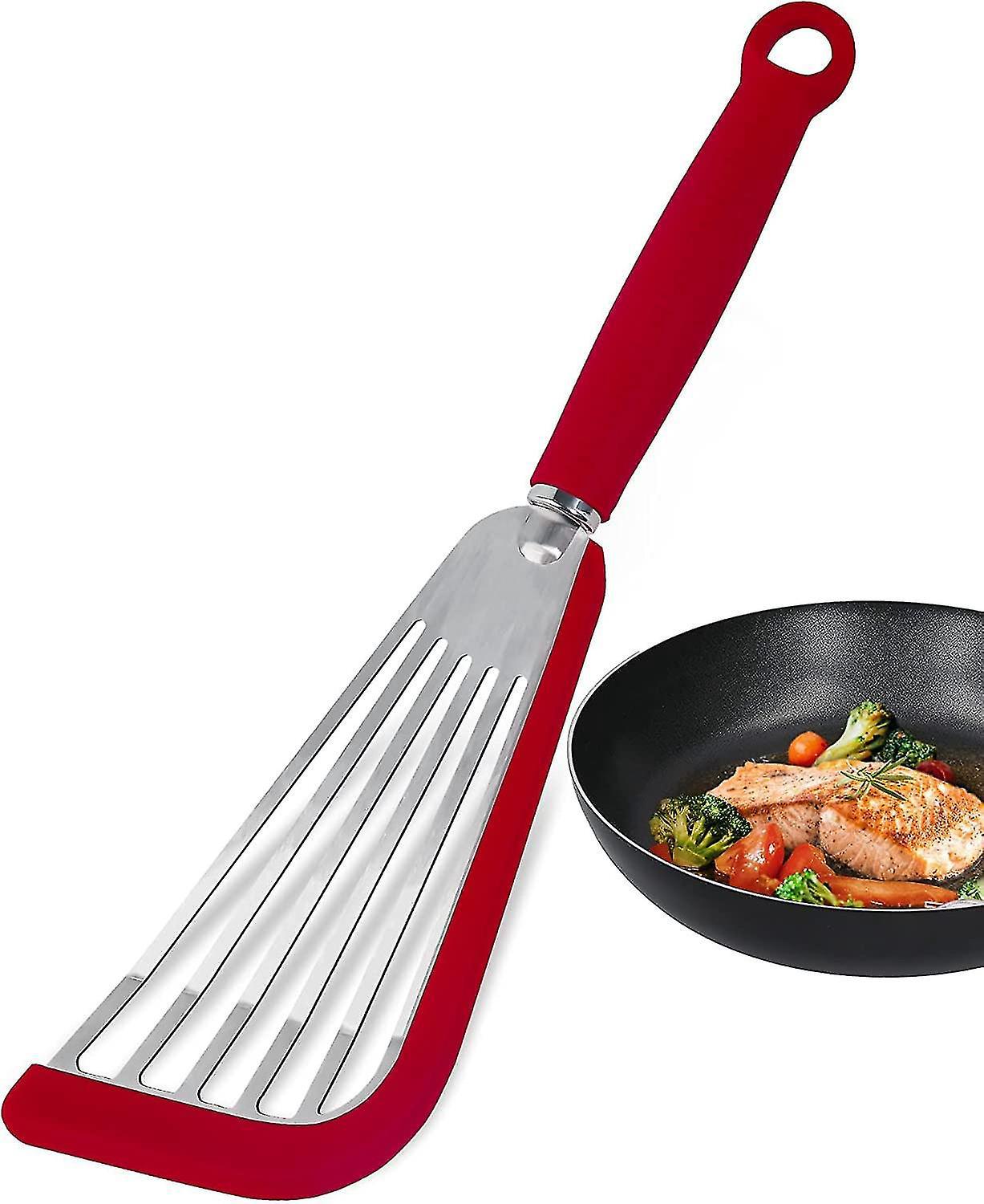 Silikon-fischwender Für Antihaftbeschichtetes Kochgeschirr, Hitzebeständiger Schlitzwender (schwarz) Rot