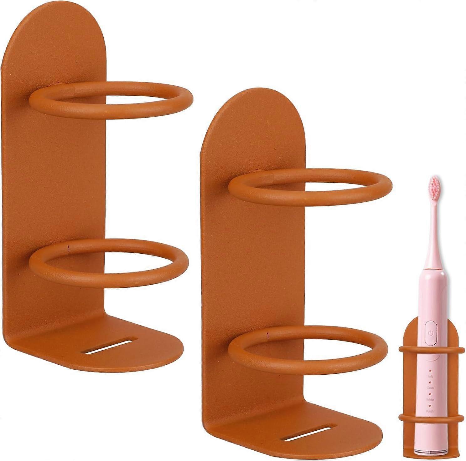 2er-pack Zahnbürstenhalter, Bohrfreie Zahnbürstenablage Aus Kohlenstoffstahl, Kompatibel Mit Badezimmer-wandorganizern, Orange, Größe L
