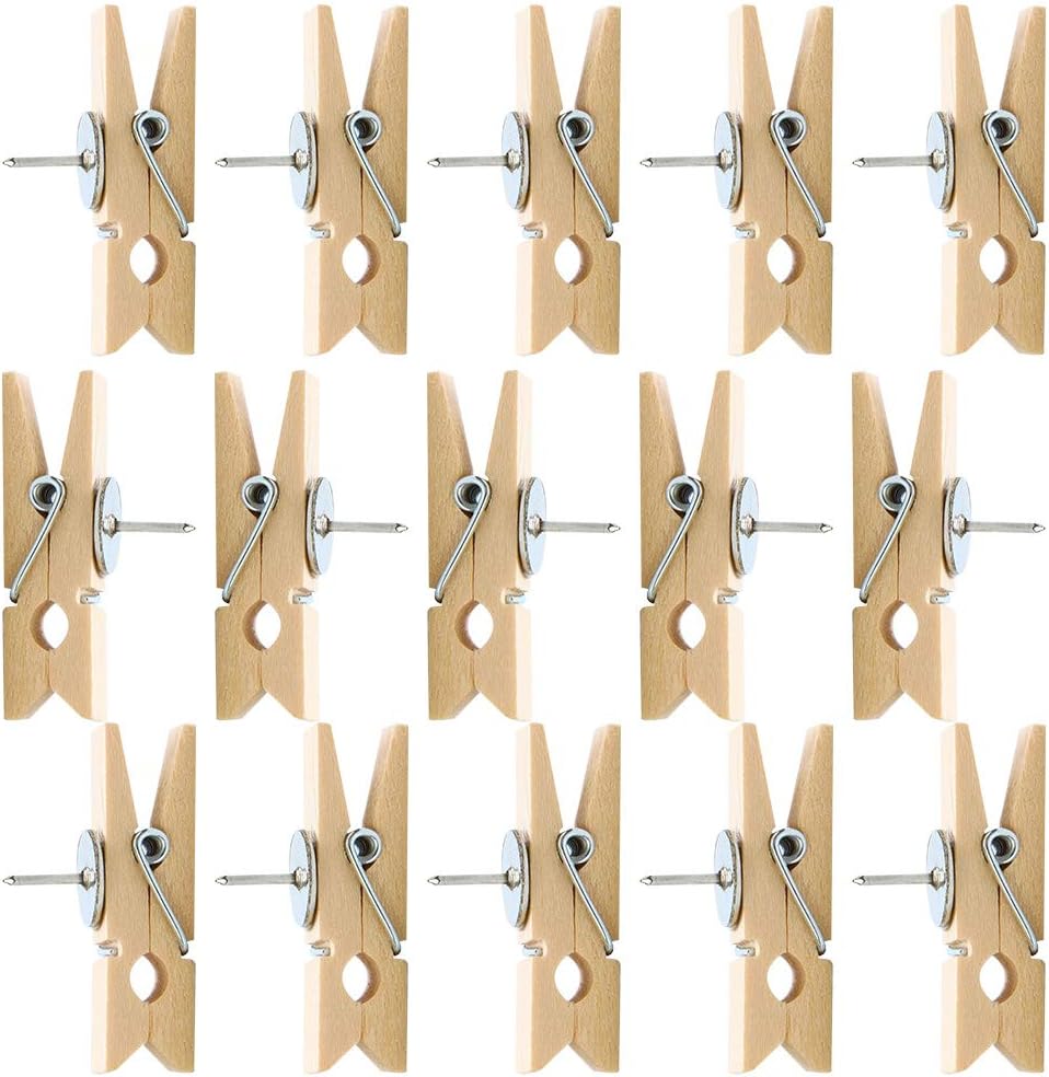 50 Stück Reißzwecken Mit Holzklammern, Büroklammern Mit Reißzwecken, Reißzwecken 35 X 7 Mm. Geeignet Für Korktafeln, Pinnwände Und Landkarten.