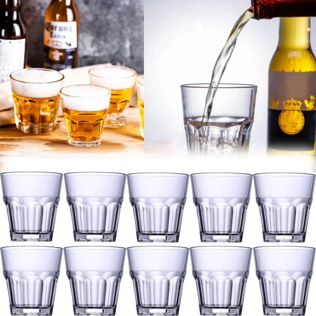 10 X 170 Ml Bierkrug, Transparenter Achteckiger Acrylkrug, Wasserkrug, Whiskykrug, Barbecher