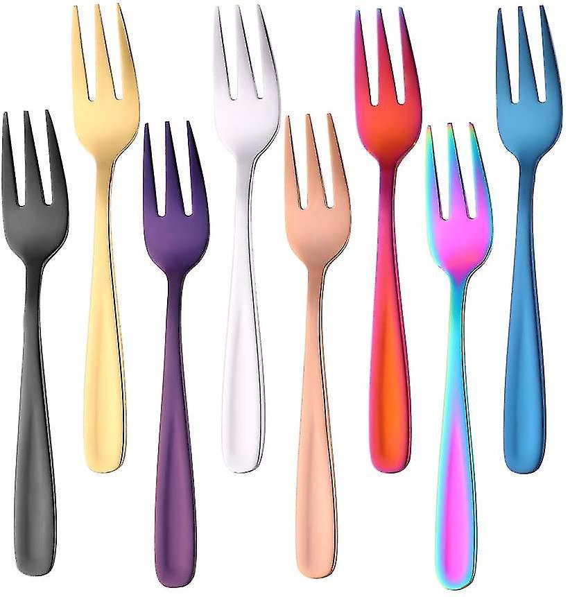 Teegabeln, Kleine Dessertgabeln, Kuchengabeln, Edelstahl, Schwarz, 8 Stück, 8 Farben