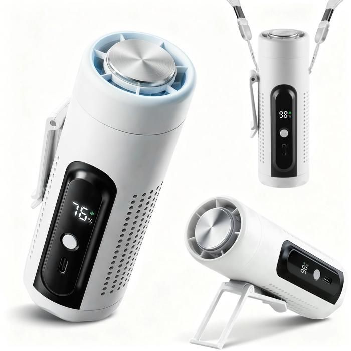 Tragbarer Ventilator Mit Kühlpad, 3-in-1 Mini-ventilator Mit Lampe Und Clip, 5 Geschwindigkeitsstufen (weiß)