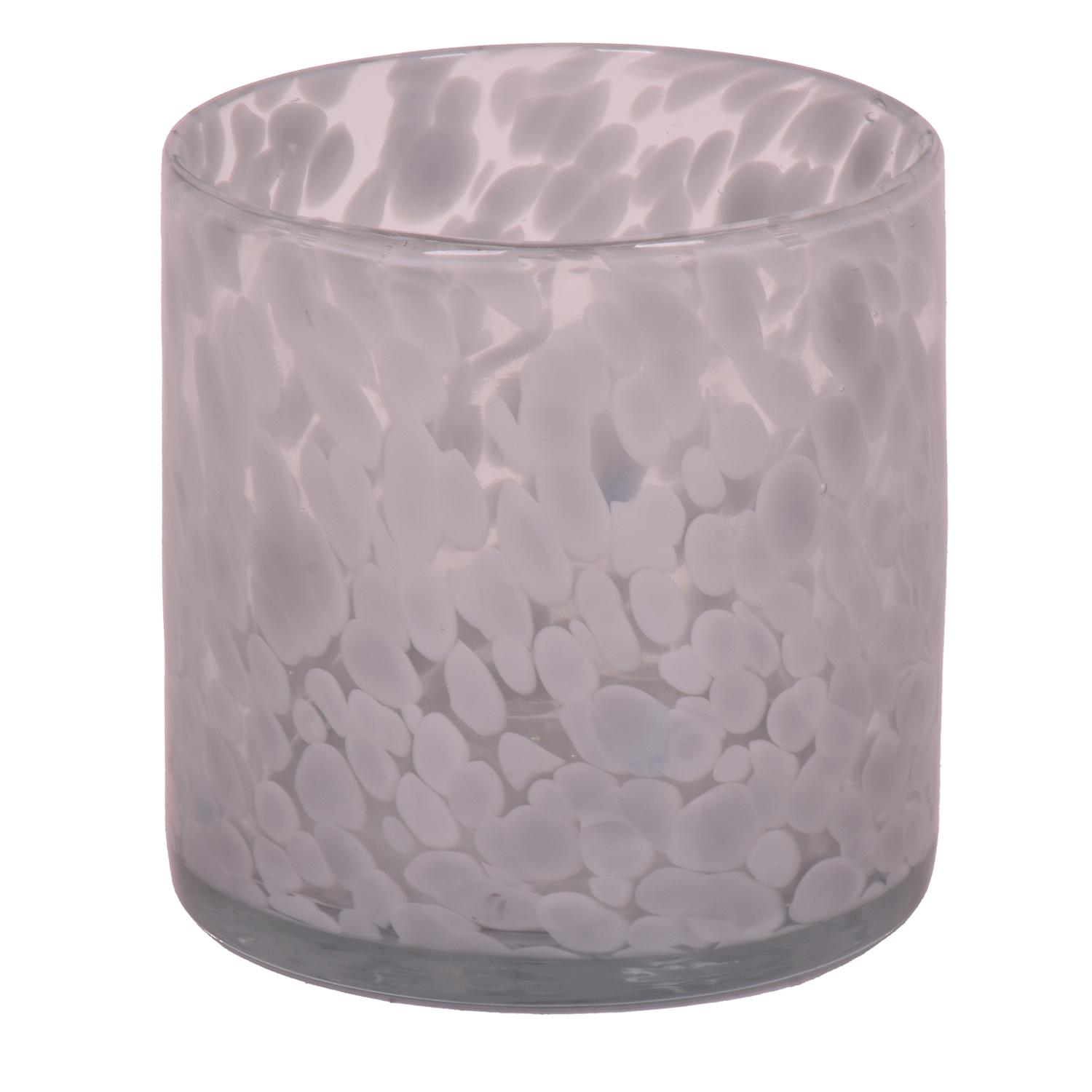 Kerzenhalter Aus Grauem, Gemustertem Glas, 10 X 10 Cm