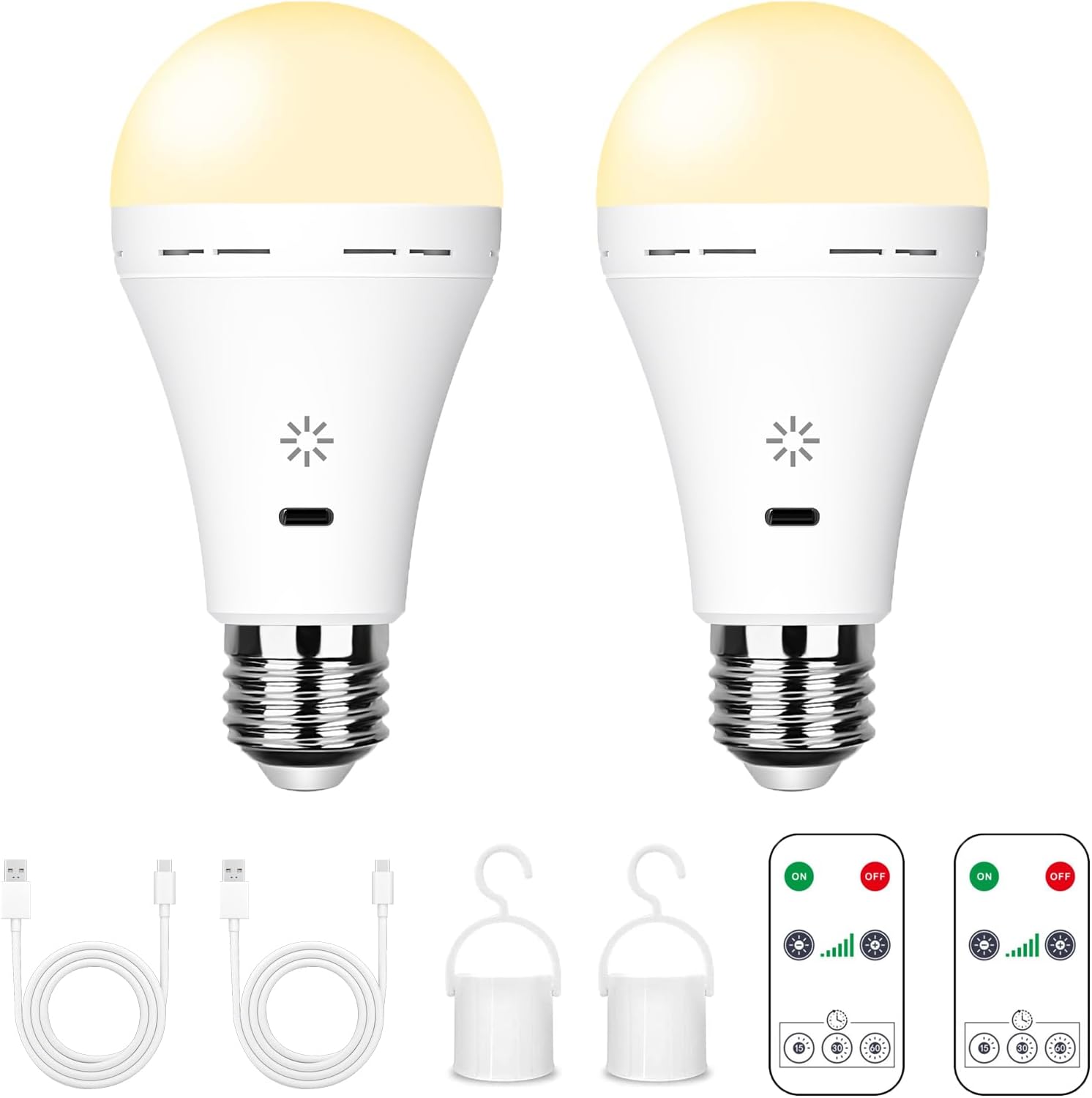 Wiederaufladbare Led-lampen – 7 W E27 Mit Fernbedienung Und Touch-dimmer Notlampe, Geeignet Für Camping (warmweiß), 2er-pack