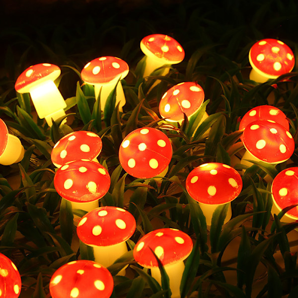 Weihnachtsbeleuchtung Mit Kleinen Farbigen Leds, Rote Lichterkette In Pilzform, Dekorative Lichterkette, Geeignet Für Mädchenzimmer, Warmweiß, 1,5 M, 10 Leds, Batteriebetrieben