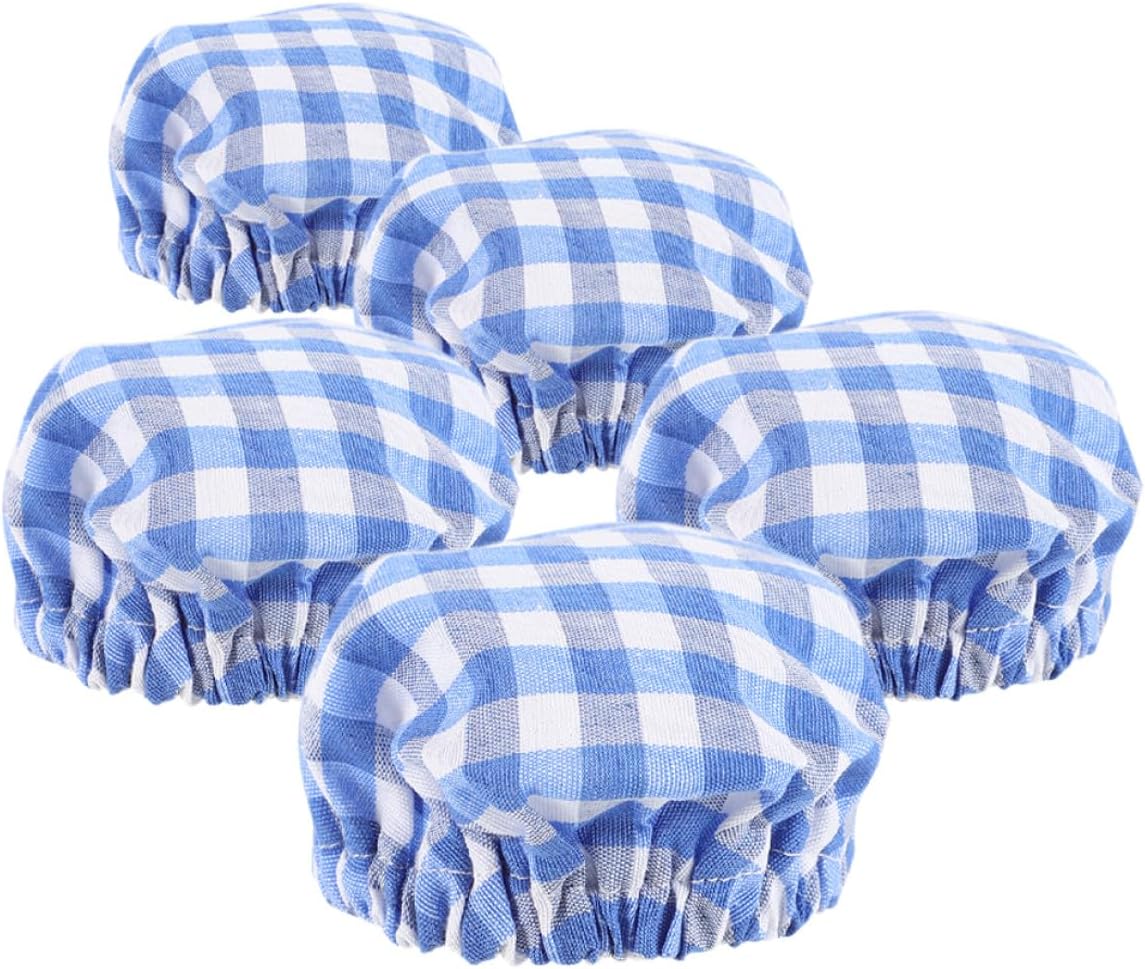 5er-pack Wiederverwendbare, Blau Karierte Stoffhüllen, Passend Für Glas-sauerteigstartergläser.