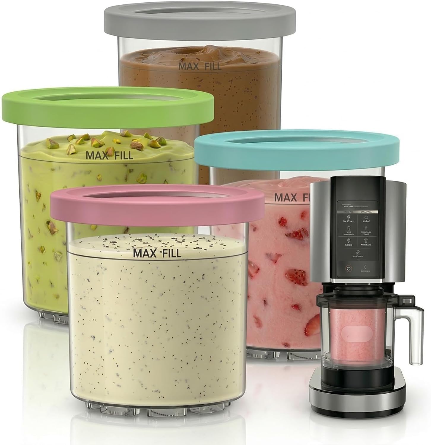 Set Mit 4 Ersatzbehältern, Kompatibel Mit Der Nc301-serie – 473-ml-eiscremegläser Mit Deckel – Kompatibel Mit Nc300 Und Nc299amz – Bpa-frei, Auslaufsicher