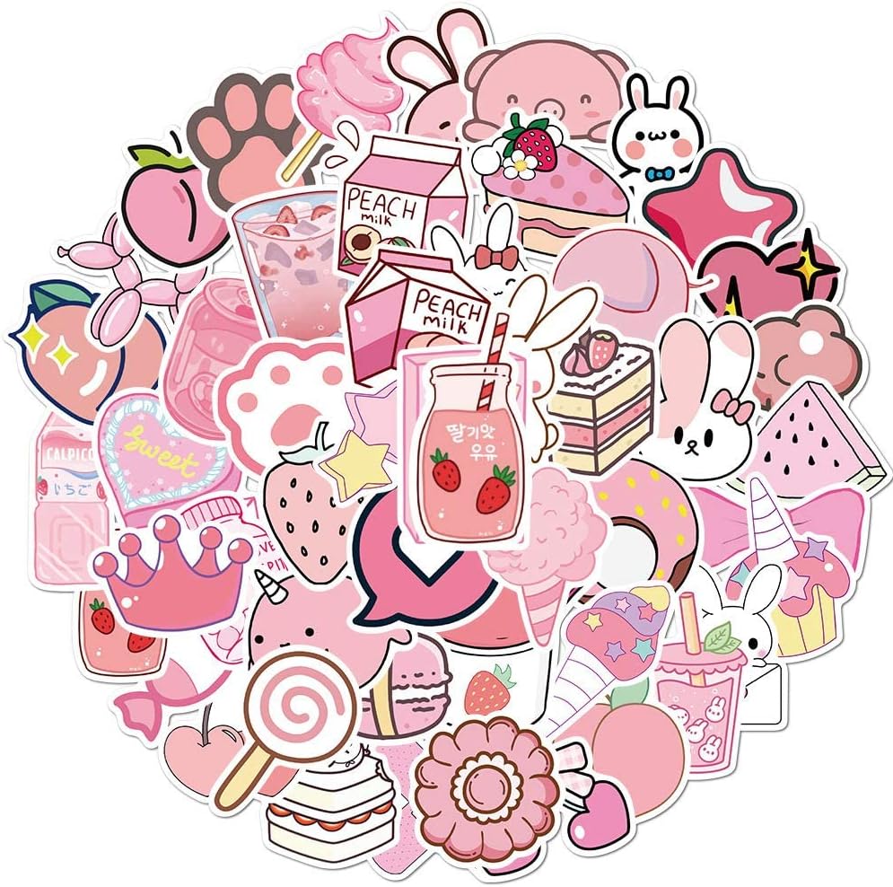 50 Stück Niedliche, Pinkfarbene Aufkleber, Wasserfeste, Selbstklebende Vinylaufkleber Im Kawaii-stil, Ästhetisch, Kompatibel Mit Wasserflaschen Und Laptops