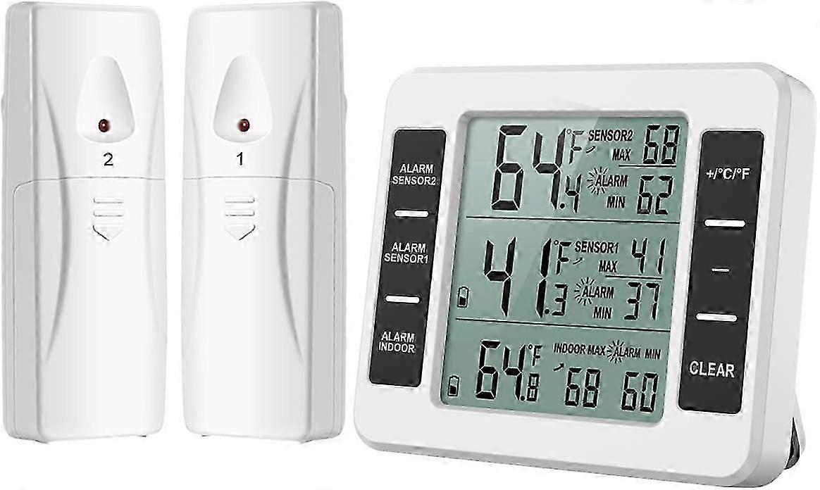 Kylskåpstermometer, Tådlös Kylskåpstermometer Med 2 Sensoren, Ljudlarm, Min/max, Inomhus