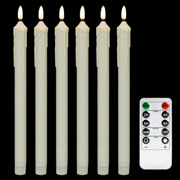 6er-pack Led-kronleuchter Mit Fernbedienung Und Timer, Flackerndes Warmweißes Licht Aus Echtem Wachs, Geeignet Für Kerzenleuchter Und Hochzeiten, Elfenbein, 16,5 Cm