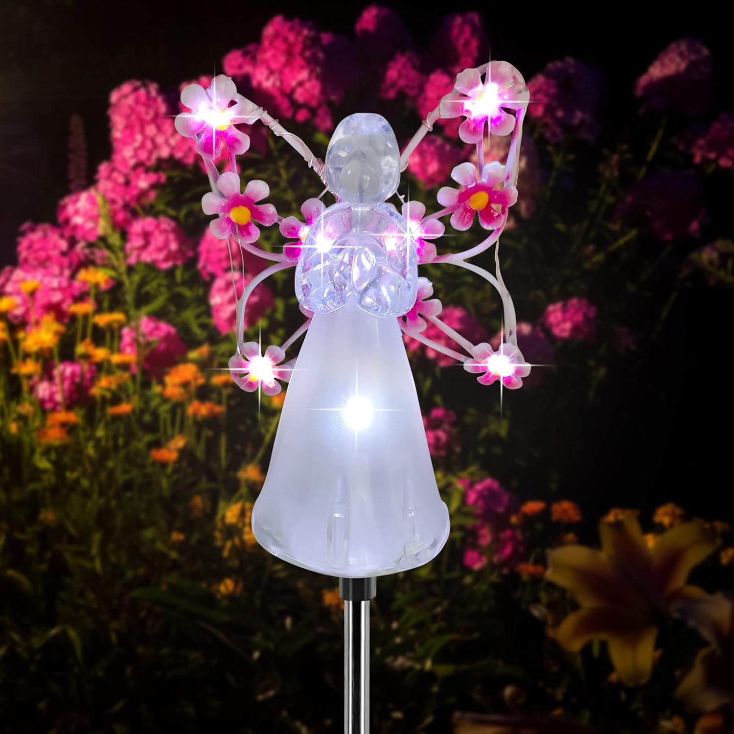 Engelslichter, Geeignet Für Den Außenbereich, 1er-pack Solarleuchten, Kompatibel Mit Gartenpfosten, Wasserdichte Led-engels-landschaftsbeleuchtung, Kompatibel Mit Gartendekorationen (pink) Ee]