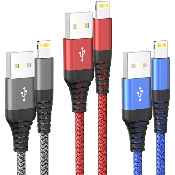 Iphone-ladekabel, Lightning-kabel 3er-pack, 2 M, Geflochten, Kompatibel Mit Iphone 12/11/pro/xs Max/x/8/7/plus/6s/6/se/5s, Ipad Und Mehr