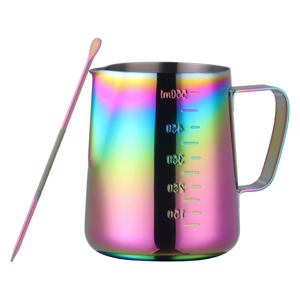 Regenbogenfarbener Milchaufschäumer, Kaffeekännchen, Barista-werkzeug, Edelstahlbecher, Espresso-zubehör, Latte-art-dampfset (600 Ml/20 Oz)