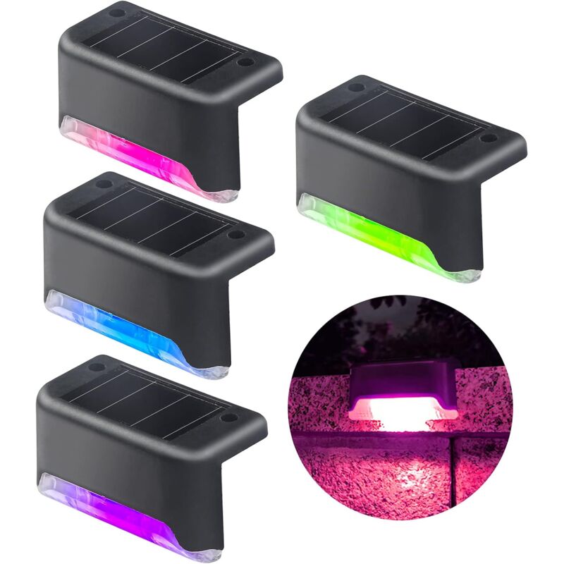Solar-zaunleuchten, 4er-pack Solarleuchten Mit Led-farbsensor, Dekorative Leuchten Für Pools, Treppenstufen, Gartenbeleuchtung