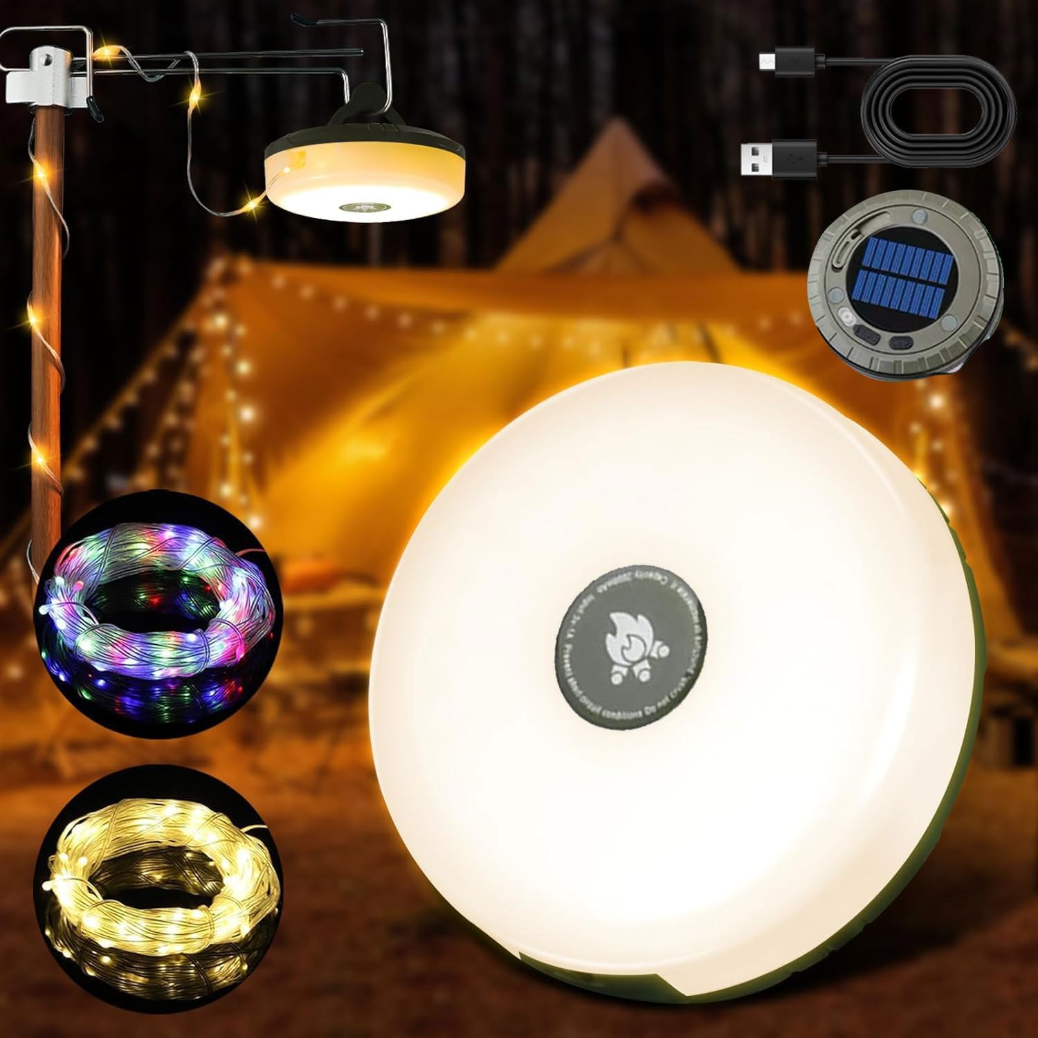 Solarbetriebene Lichterkette, Geeignet Für Camping, Wasserdichte, Tragbare Lichterkette Für Den Außenbereich, Wiederaufladbare 2-in-1-lichterkette