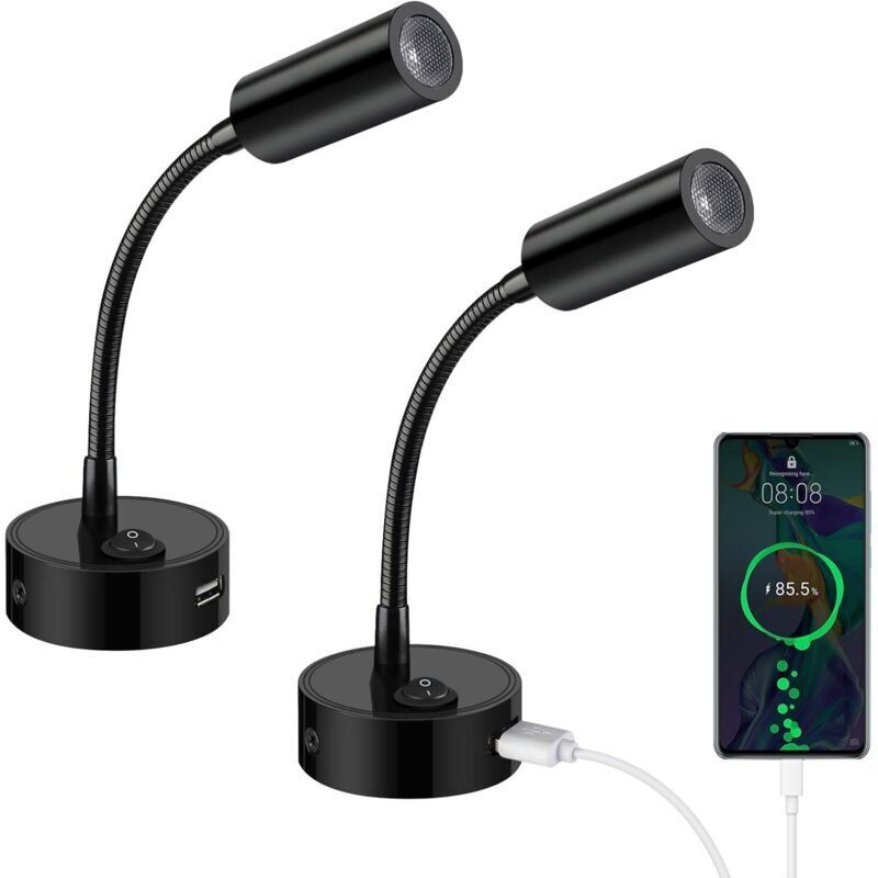 Stück 12v Led-leseleuchten, Kompatibel Mit Wohnmobilen, Mit Flexiblem Schwanenhals Und Usb-ladeanschluss, 3000k Warmweiße Innenbeleuchtung. Auch Für Boote, Wohnwagen Und Yachten Geeignet. Schwarz.