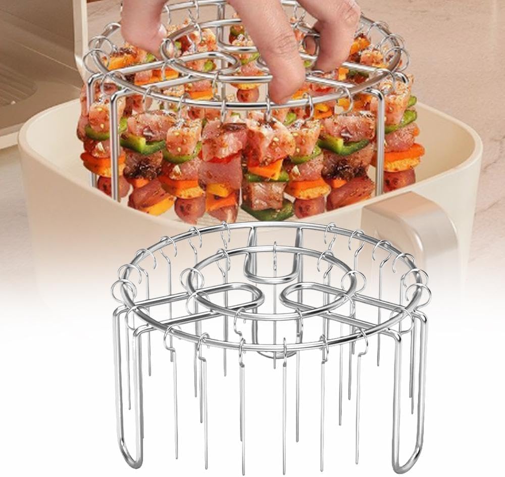 24-teiliges Grillset, Kompatibel Mit Airfryer: 16,5 Cm Runde, Vertikale Grillspieße Aus Edelstahl 304 Mit Haken, Geeignet Für Vielseitiges Kochen.