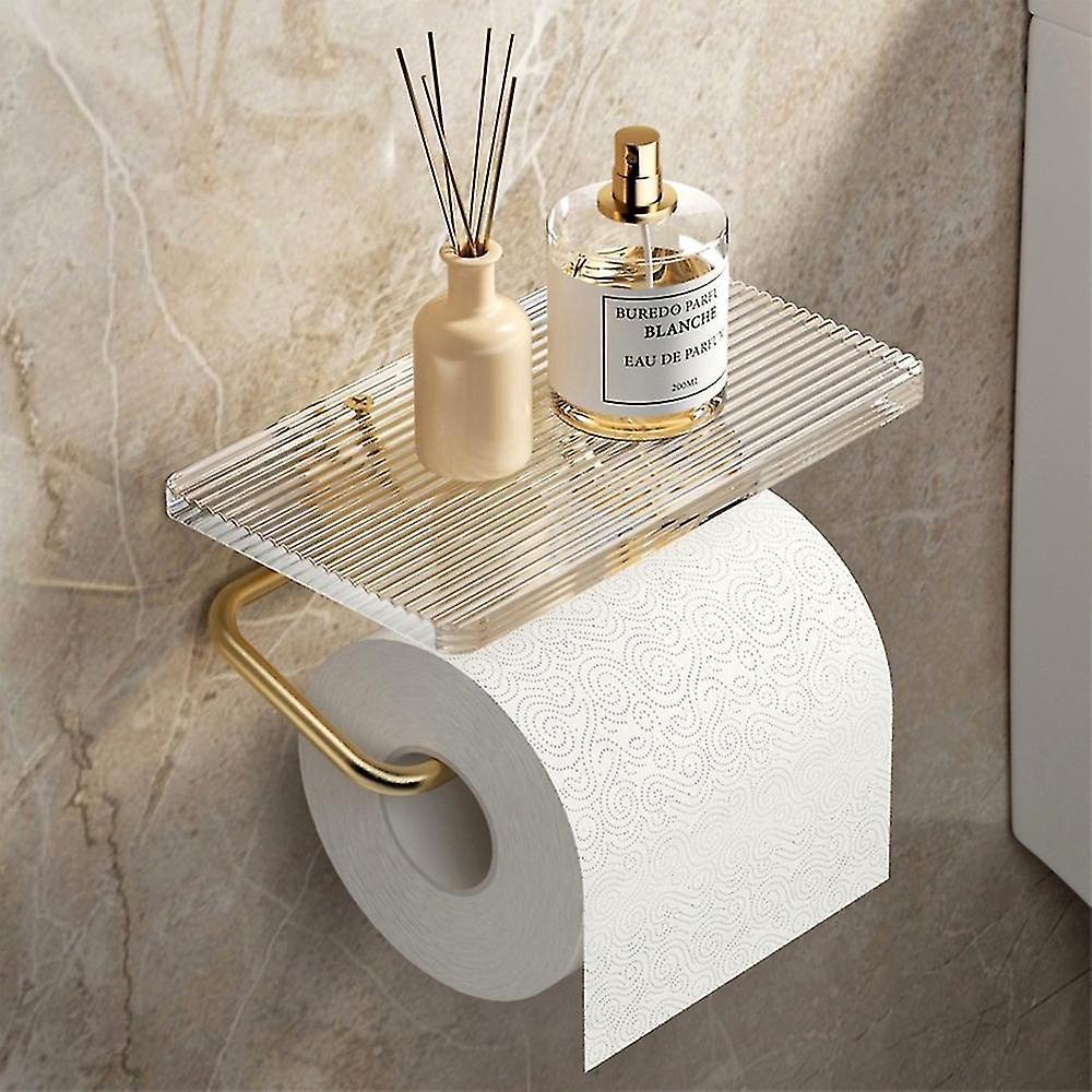 Luxuriöser Goldener Toilettenpapierhalter Mit Ablage, Ohne Bohren, Acryl-rollenpapierhalter, Papieraufhänger, Badezimmeraccessoires